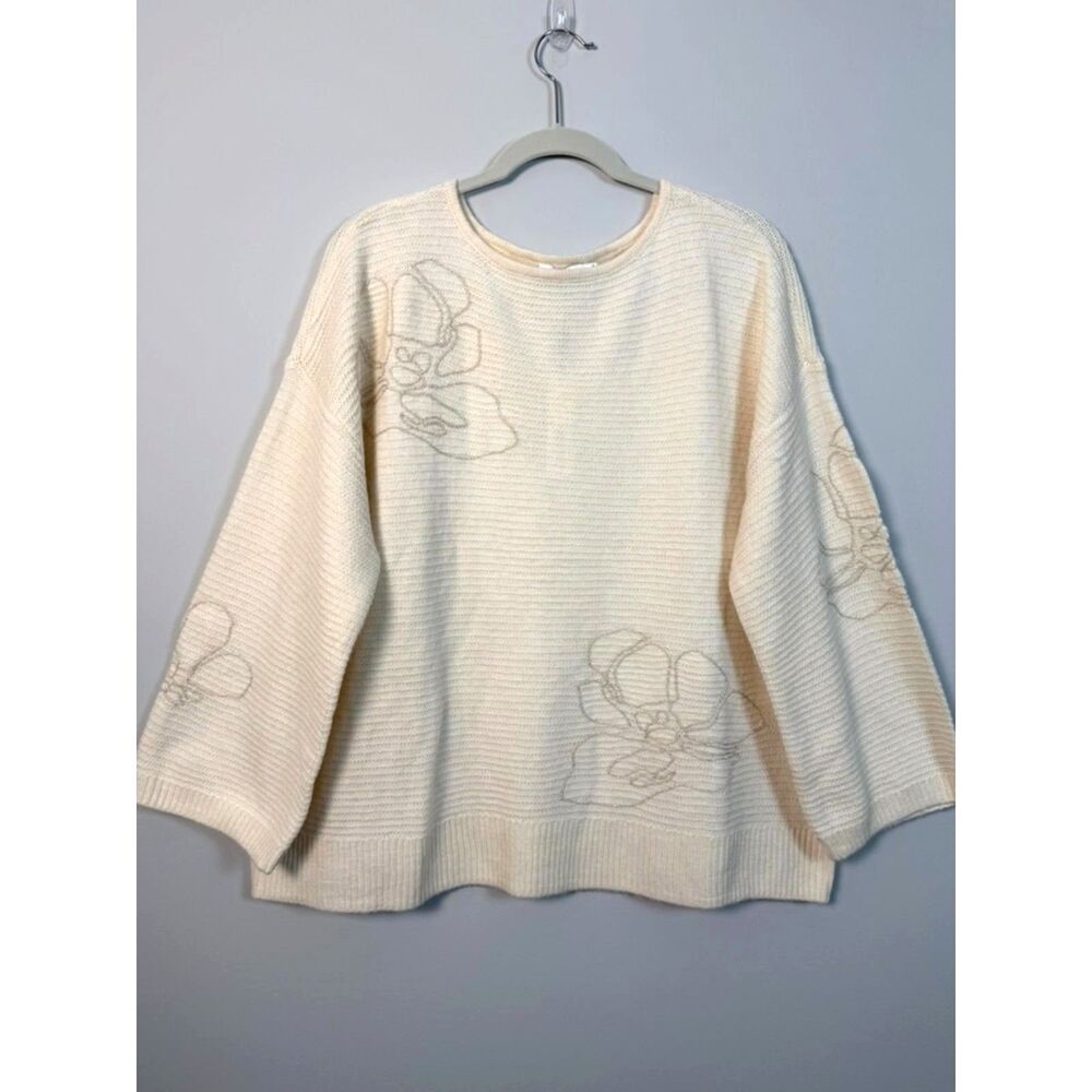 Chico’s NWT English Cream Metallic Floral Embroidered Sweater XL